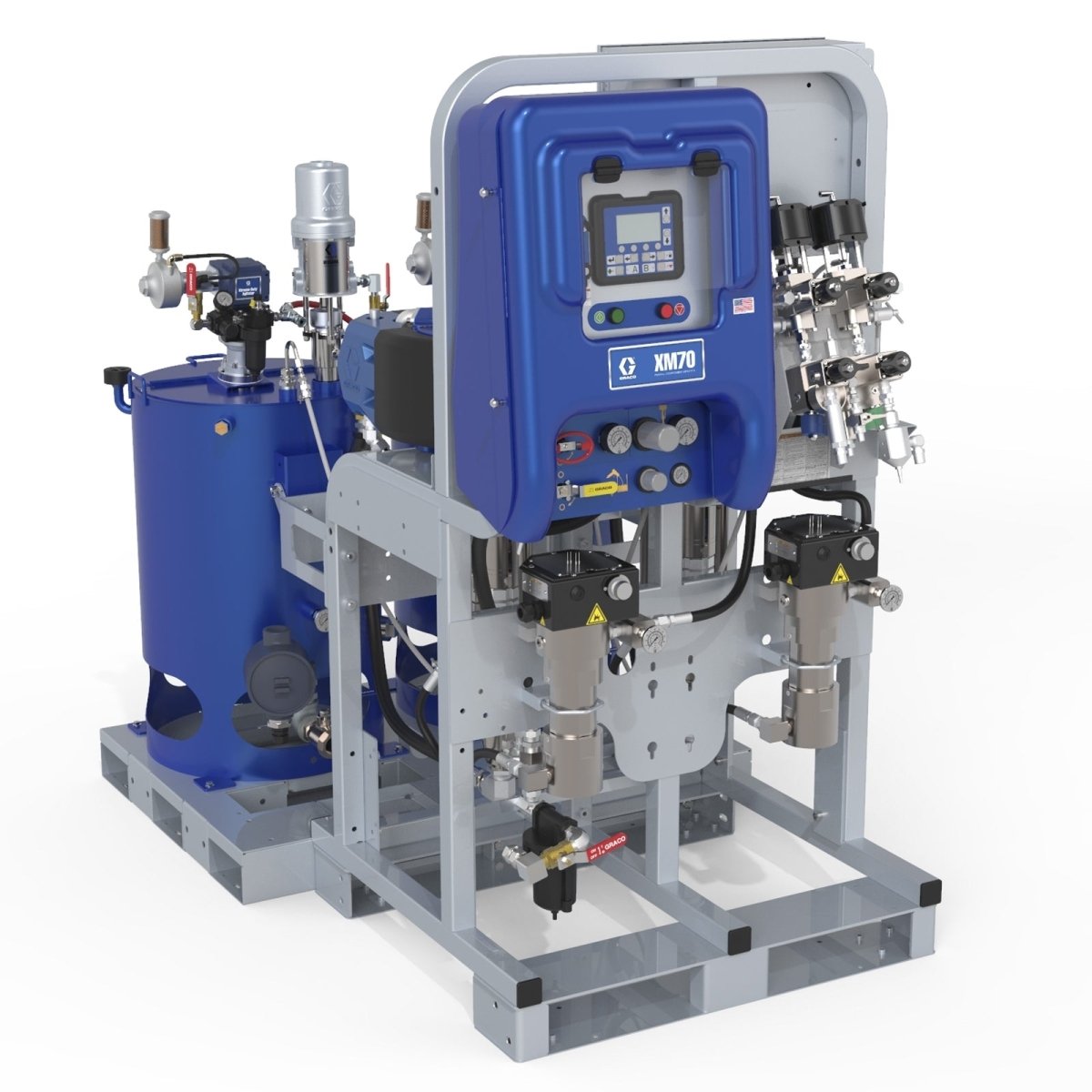 Graco XM50s Skid System, Heated Hose, 25 gal Heated Hoppers, 240V (XM5M2E) - ArmorThane Shop